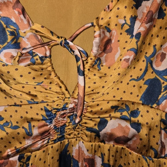 Free People Yellow and Blue Wrap Sundress with Bishop Sleeves - Picture 6 of 7